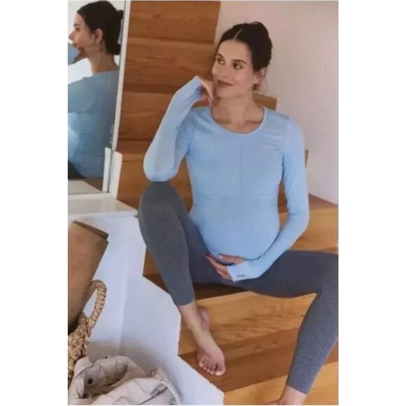 Free People FP Movement HATCH Blue Right On Run Long Sleeve Casual Layer Top, L - Picture 1 of 7
